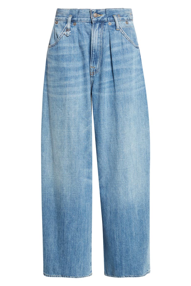 Pleated Waistband Wide Leg Jeans, Alternate, color, CONCRETE BLUE