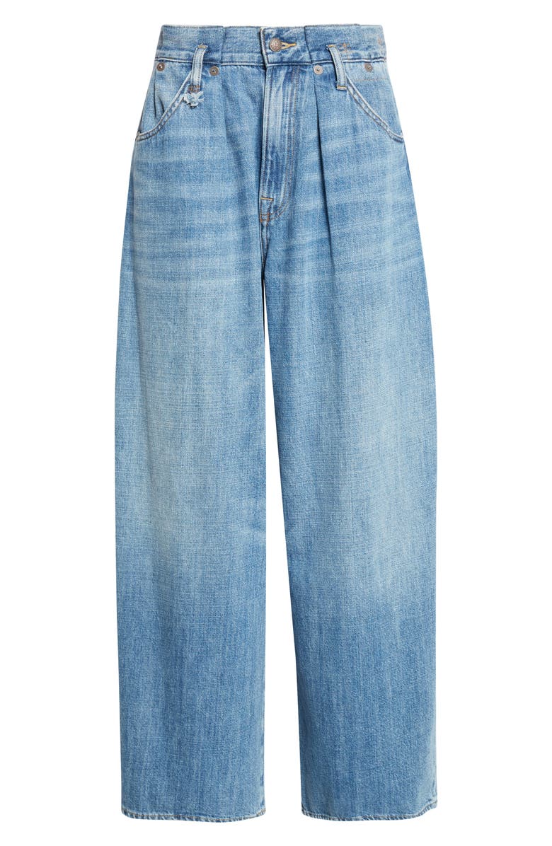R13 Pleated Waistband Wide Leg Jeans, Main, color, Concrete Blue