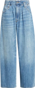 R13 Pleated Waistband Wide Leg Jeans