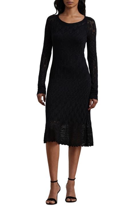 Pointelle Long Sleeve Sweater Dress