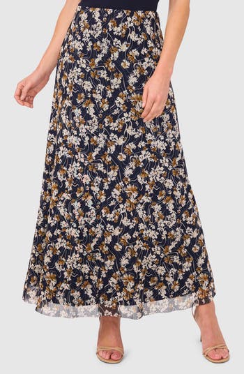 Floral Pull On Mesh Maxi Skirt