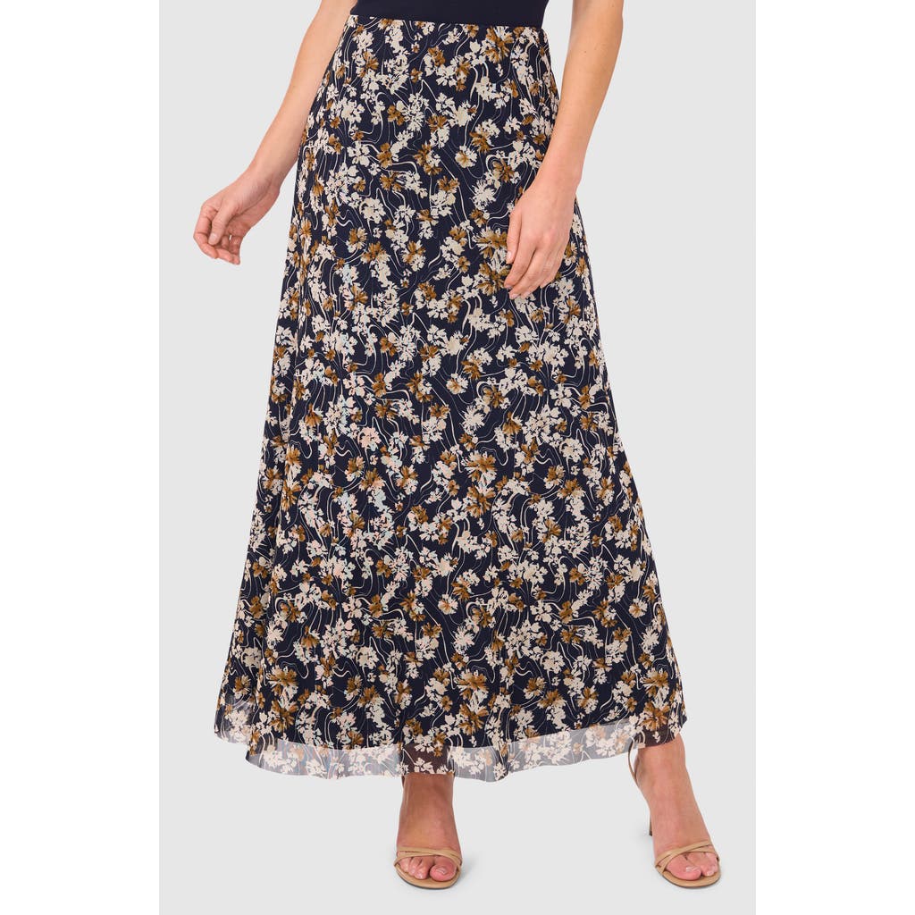 Halogen ® Floral Pull-on Mesh Maxi Skirt In Classic Navy Blue Floral