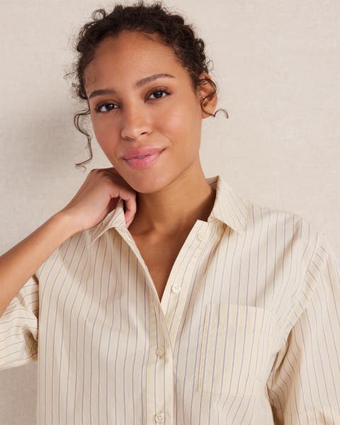 Organic Cotton Poplin Stripe Pajama Top