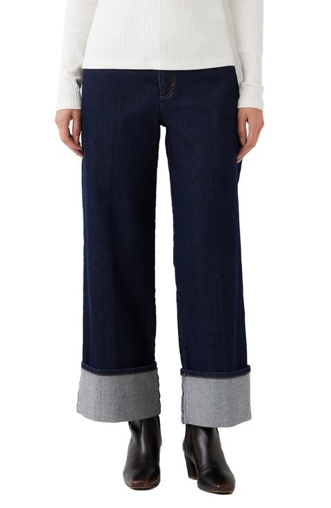 Cuffed Cropped Wide Leg Jeans