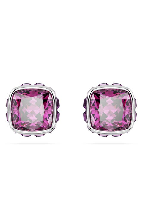 Square Cut Birthstone Crystal Stud Earrings