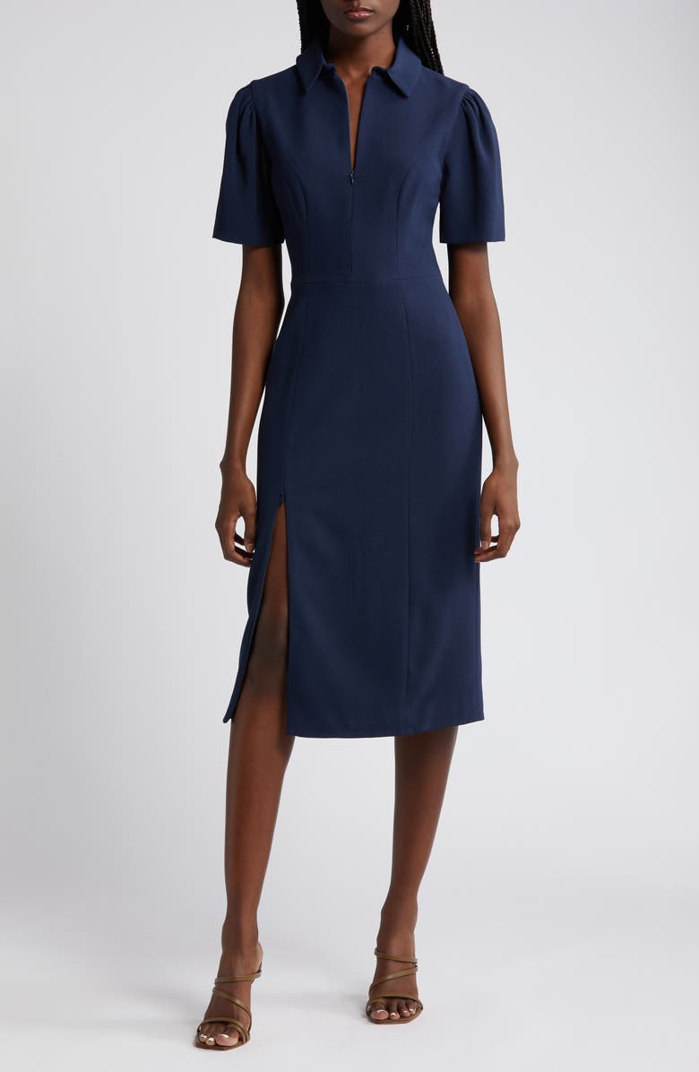 Dress the Population Gloria Front Zip Sheath Dress, Main, color, Midnight Blue