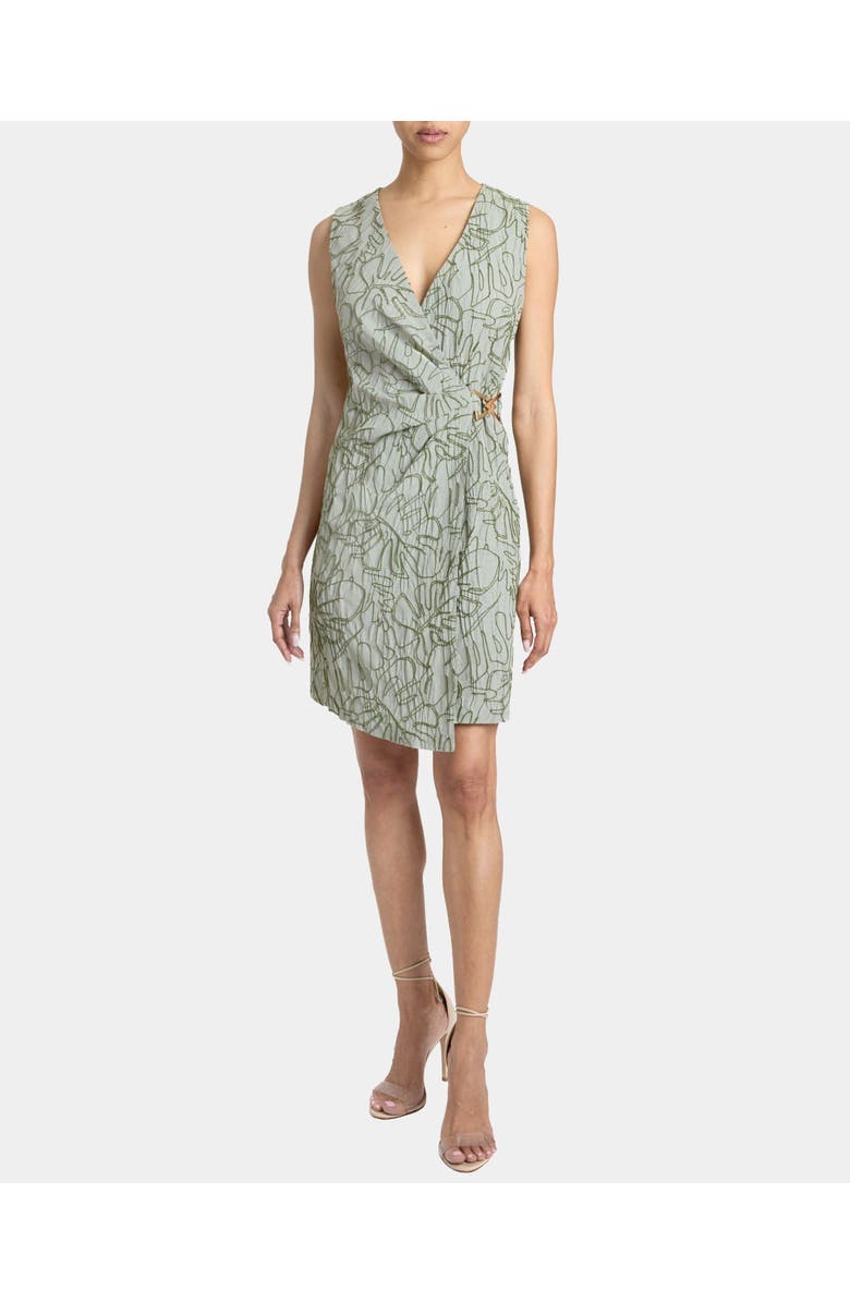 Santorelli TILLY Sleeveless Faux Wrap Shift Dress in Stretch Cotton Cloque, Main, color, Aloe