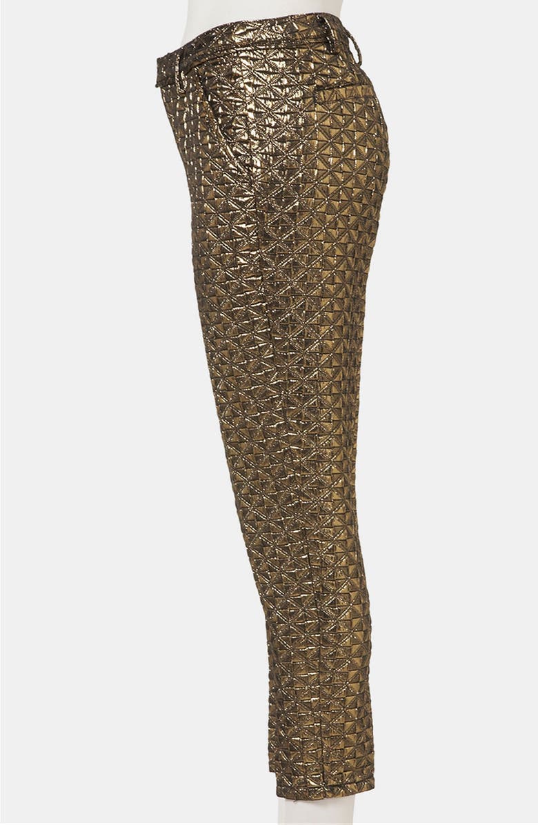Topshop Metallic Jacquard Crop Cigarette Pants, Alternate, color, 