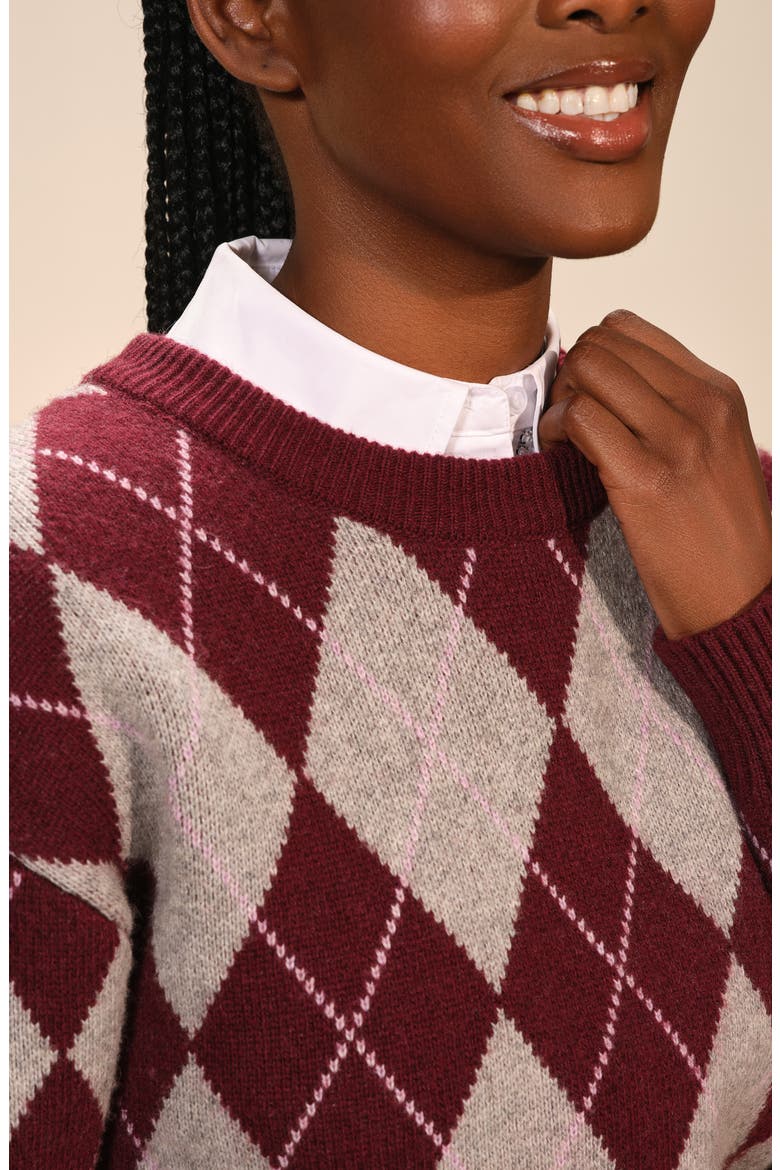 Argyle Crewneck Sweater, Alternate, color, BURGUNDY MULTI