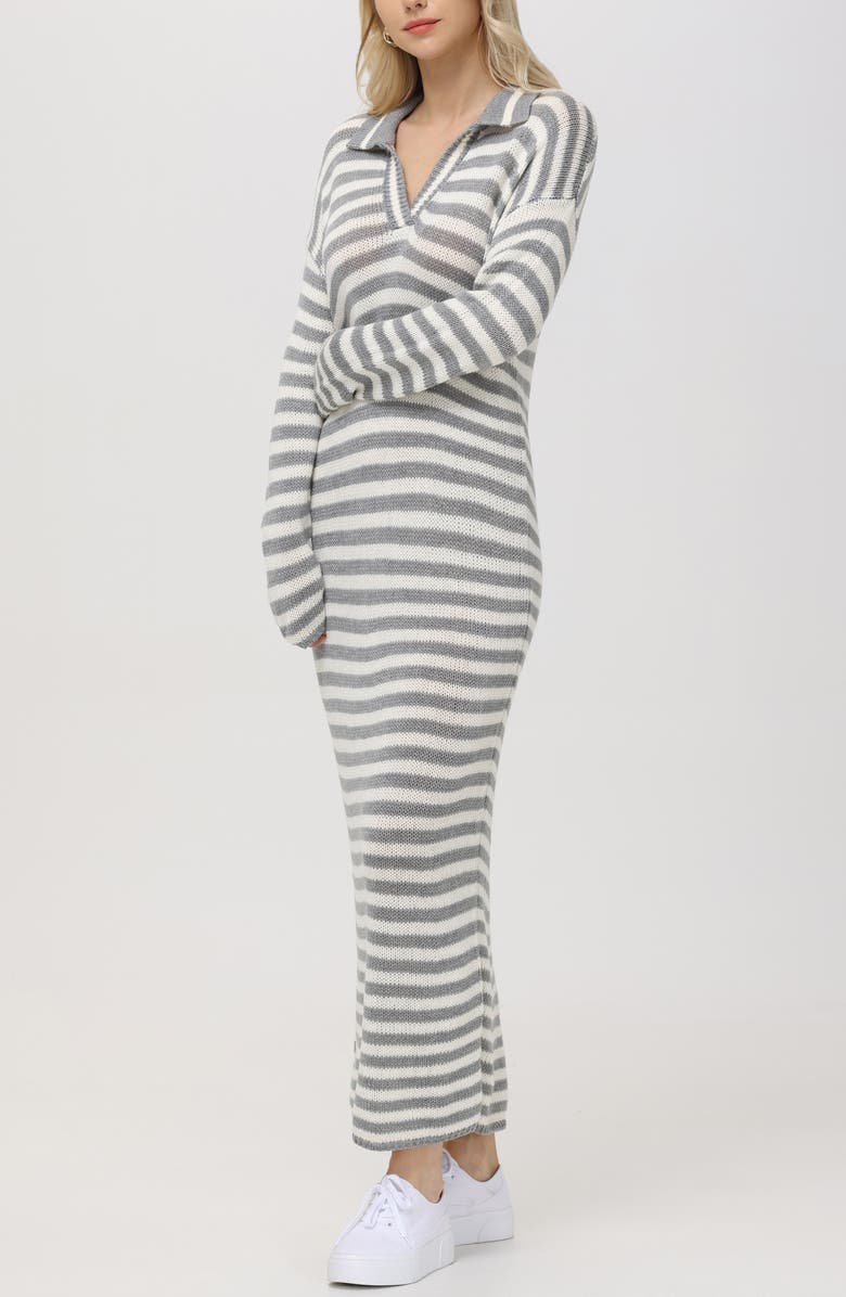 525 Raya Stripe Long Sleeve Polo Sweater Dress, Alternate, color, Smoke Grey Multi