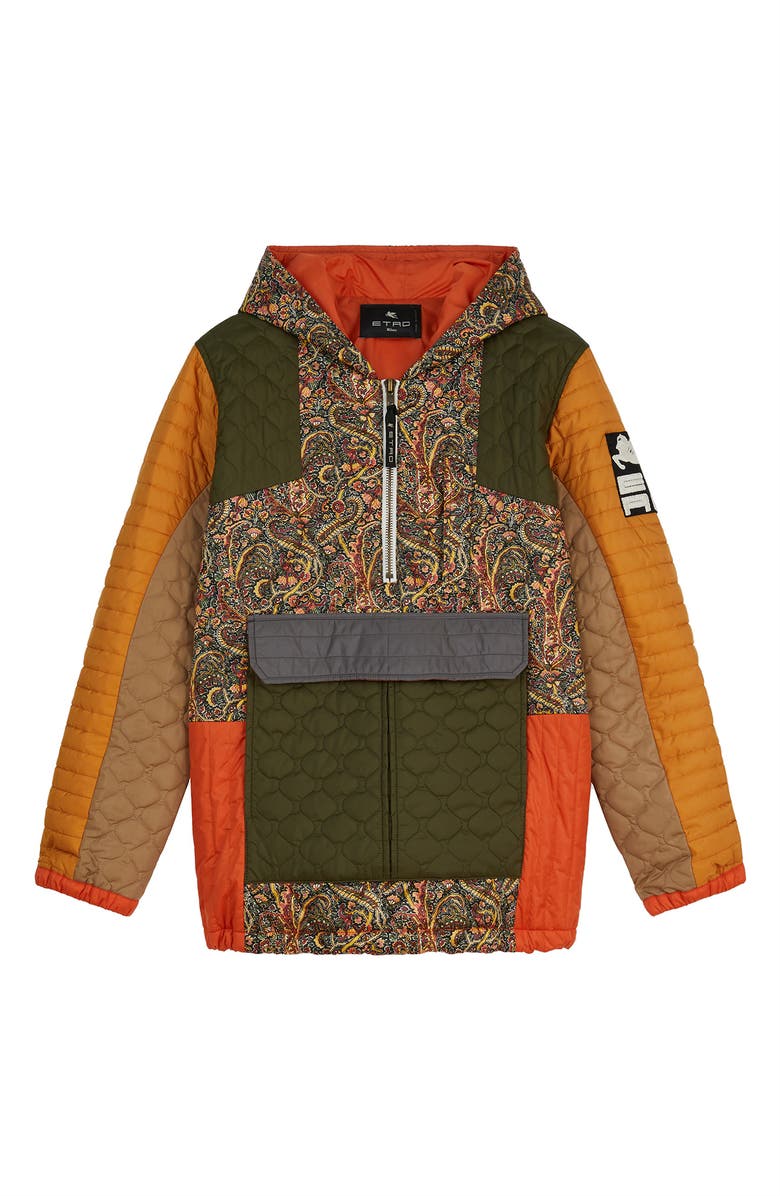 Etro Colorblock Quilted Hooded Pullover Jacket, Alternate, color,