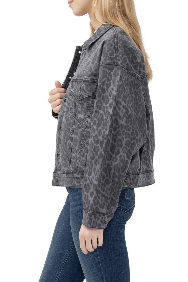 '90s Leopard Print Denim Trucker Jacket, Alternate, color, CHARCOAL LEOPARD