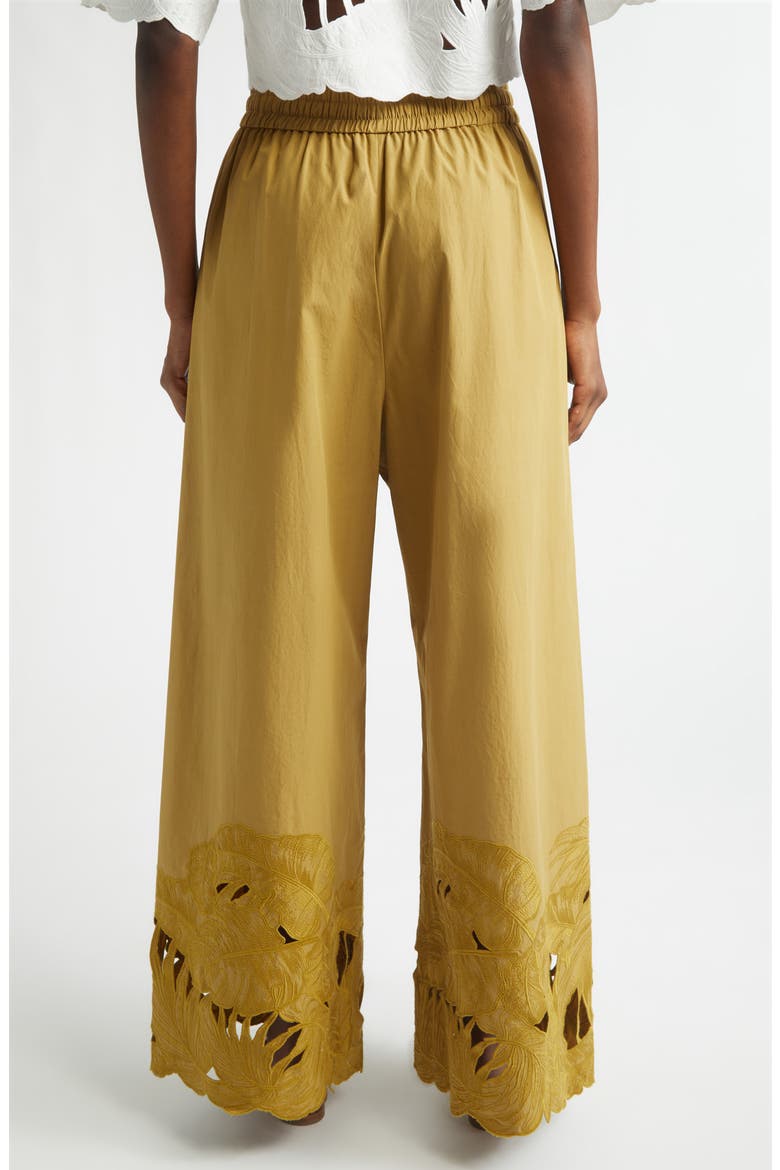 Mahon Embroidered Cutwork Cotton Wide Leg Ankle Pants, Alternate, color, MOSS