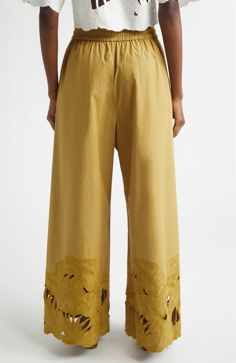 Zimmermann Mahon Embroidered Cutwork Cotton Wide Leg Ankle Pants, Alternate, color, Moss
