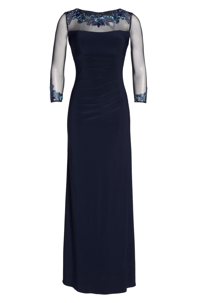 Eliza J Illusion Yoke Lace Fit & Flare Dress, Alternate, color,