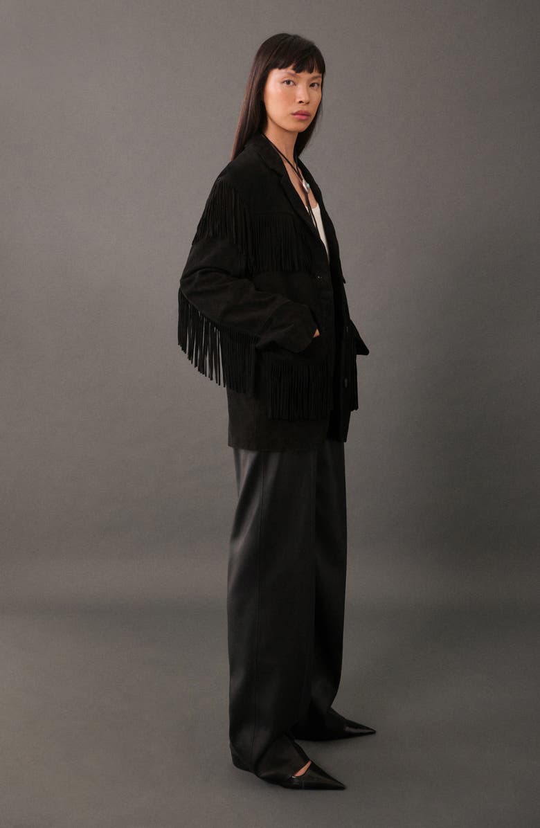 MANGO Fringed Leather Jacket, Alternate, color, 