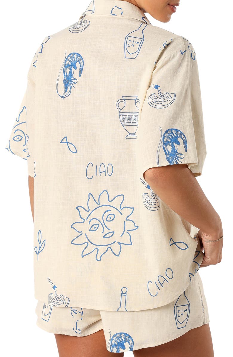 Petal & Pup Davey Mixed Print Cotton Button-Up Shirt & Shorts Set, Alternate, color, Cream Blue