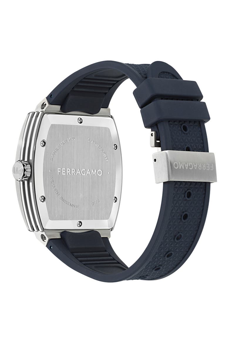 F-80 Tonneau Silicone Strap Watch, 42mm, Alternate, color, STAINLESS STEEL/BLUE