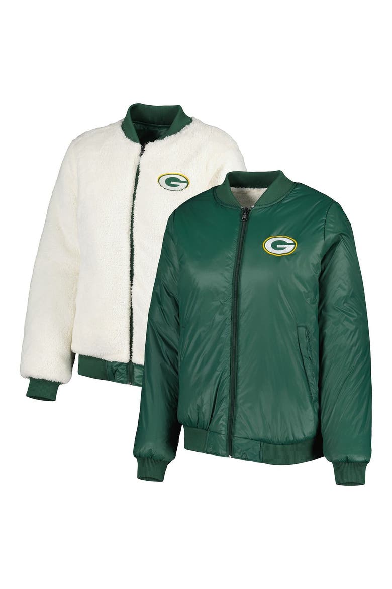 Women's G-III 4Her by Carl Banks Oatmeal/Green Green Bay Packers Switchback Reversible Full-Zip Jacket, Main, color, Oatmeal