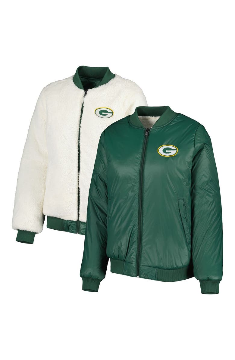 G-III 4HER BY CARL BANKS Women's G-III 4Her by Carl Banks Oatmeal/Green Green Bay Packers Switchback Reversible Full-Zip Jacket, Main, color, Oatmeal