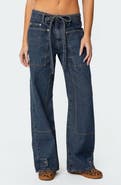 EDIKTED Funky Stitch Belted Low Rise Wide Leg Jeans