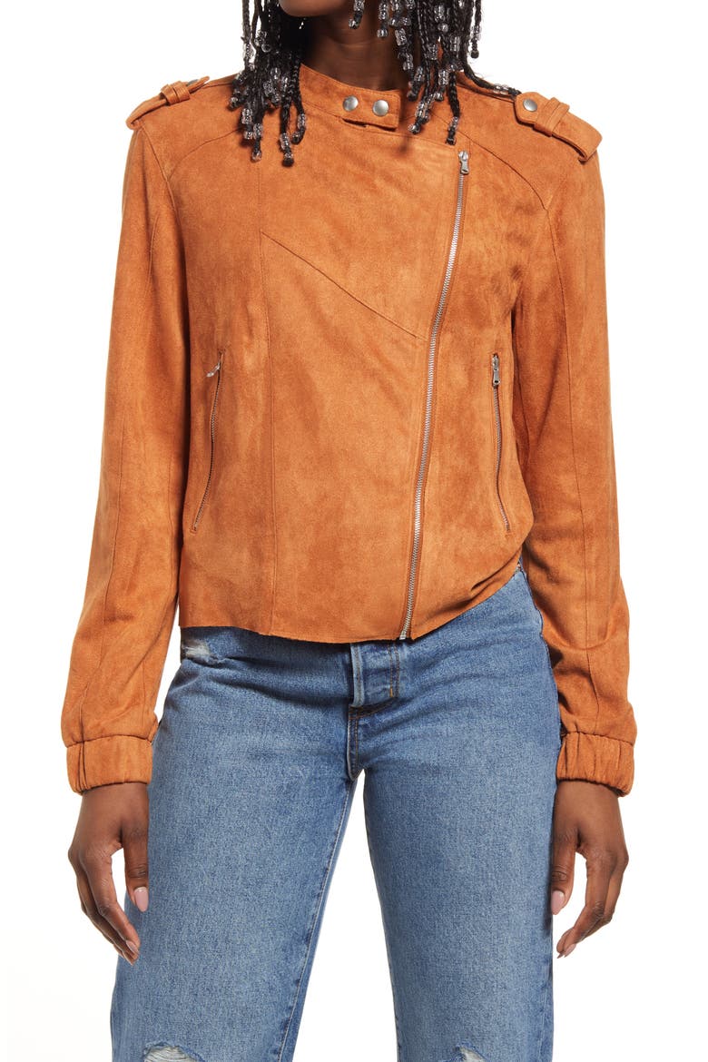 Faux Suede Moto Bomber, Alternate, color, RUSTY RIVETS