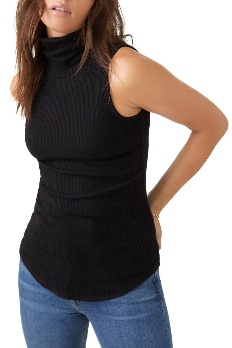 Turtleneck Sleeveless Ribbed Sweater, Main, color, BLACK