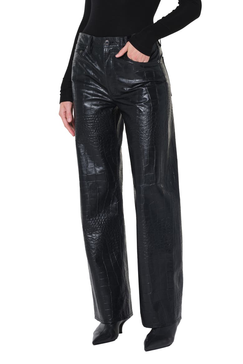 Arc Croc-Embossed Faux Leather Pants, Alternate, color, CROC CROC TEXTURED BLK