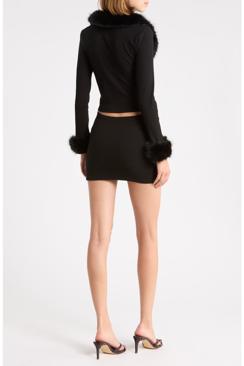 Faux Fur Trim 2-Piece Cardigan & Skirt Set, Alternate, color, BLACK