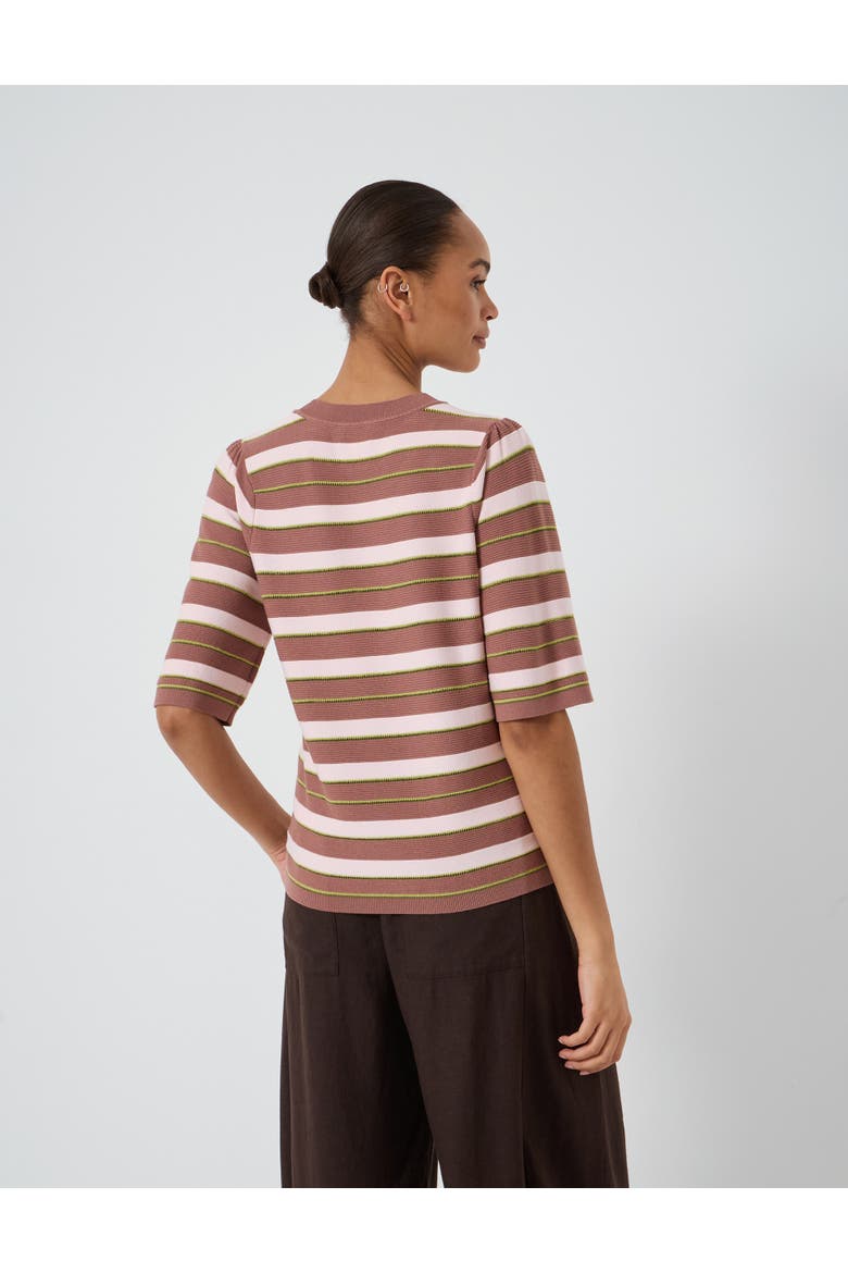 Gathered Shoulder Stripe Knitted T-shirt, Alternate, color, Clay Brown