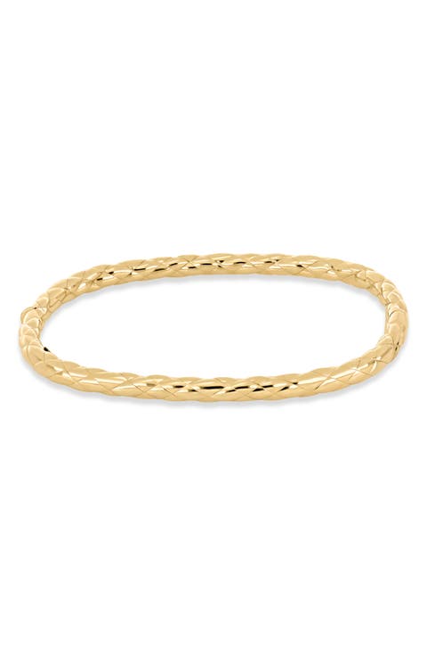 14K Woven Texture Oval Bangle Bracelet