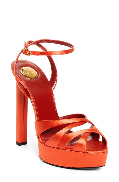Saint Laurent Chandelle Ankle Strap Platform Sandal In Orange