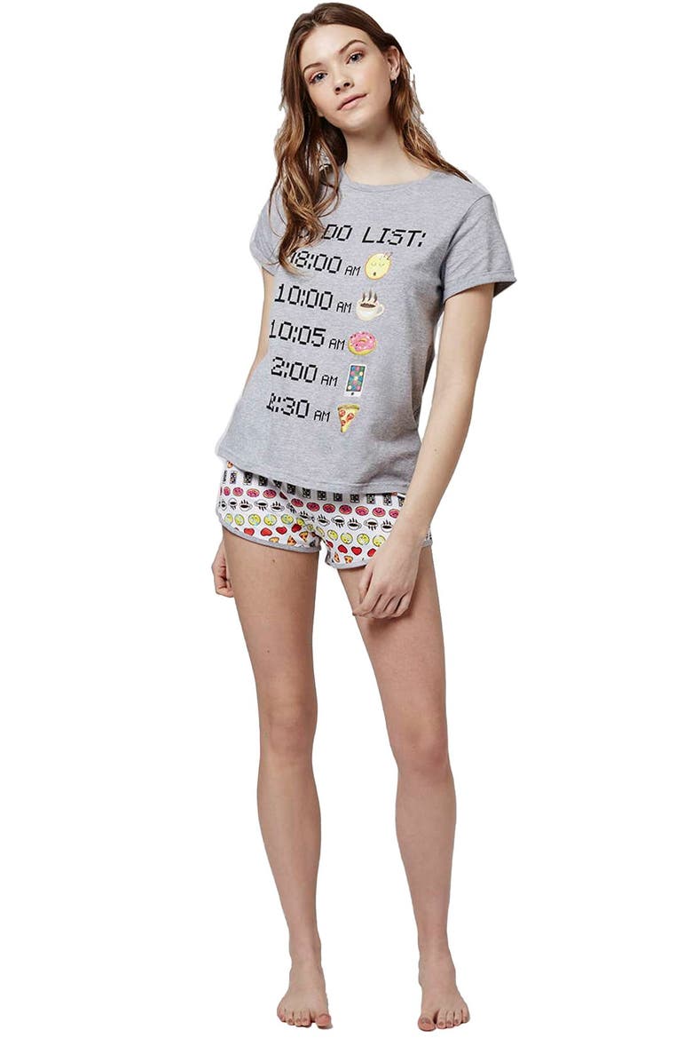 Topshop 'To-Do List - Emoji' Pajamas, Alternate, color, 