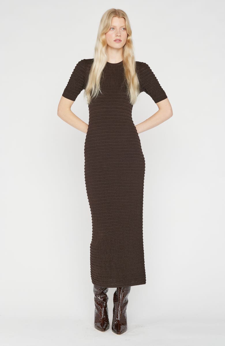 FRAME Smocked Silk & Cotton Knit Midi Dress, Alternate, color, 