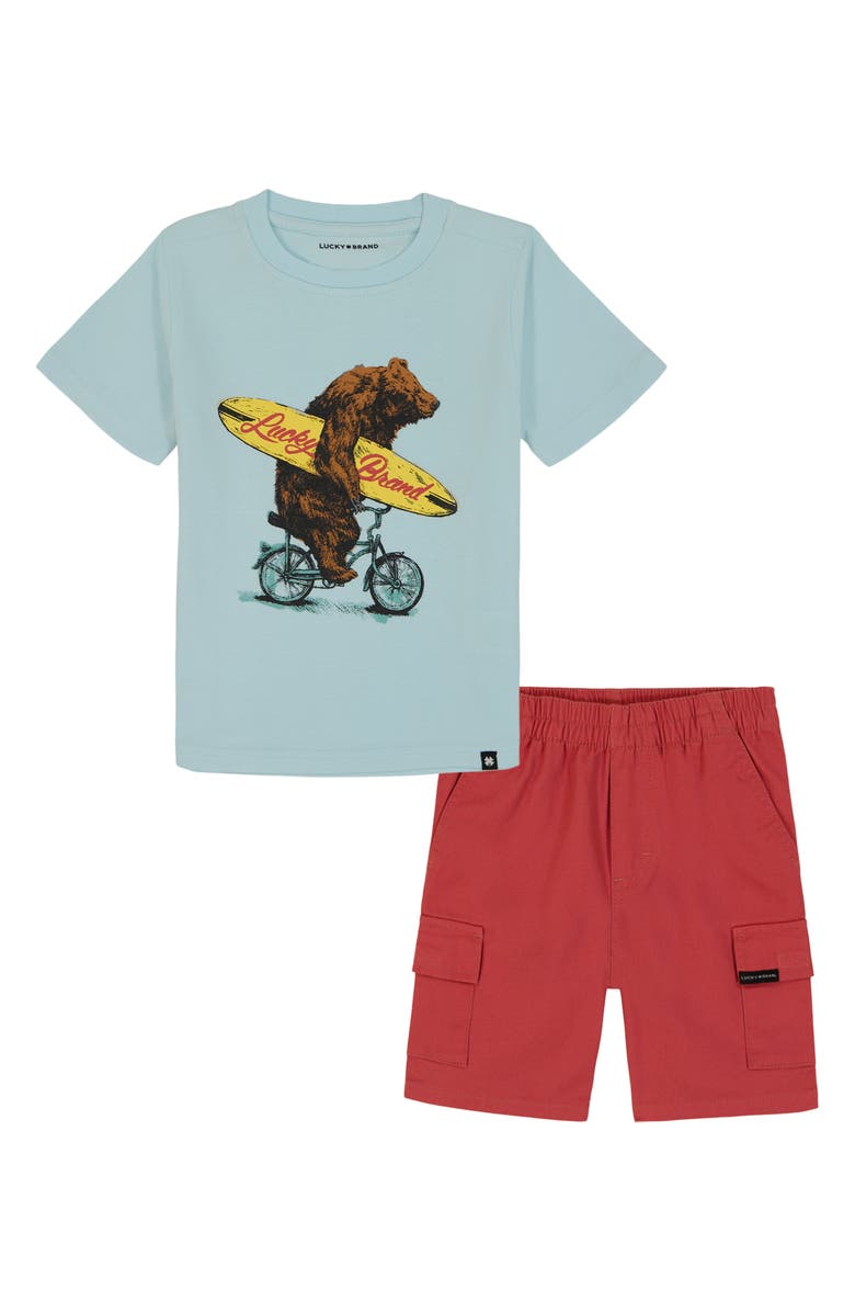 Lucky Brand Kids' Bear Graphic T-Shirt & Shorts Set, Main, color, Blue