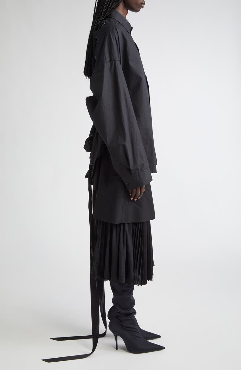 Balenciaga Lace-Up Cotton Poplin Shirt, Alternate, color, 1000 Black