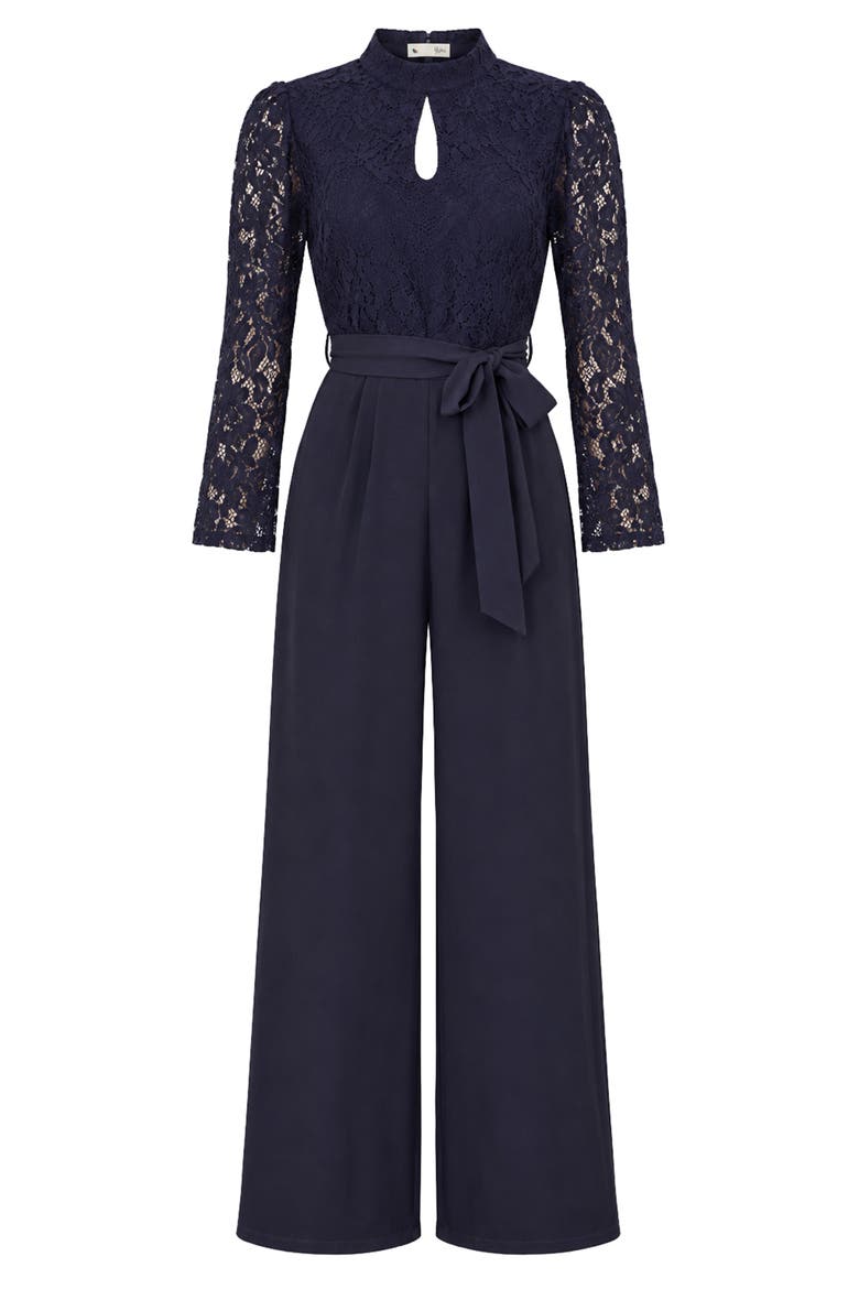 Lace Applique Jumpsuit, Alternate, color, Navy