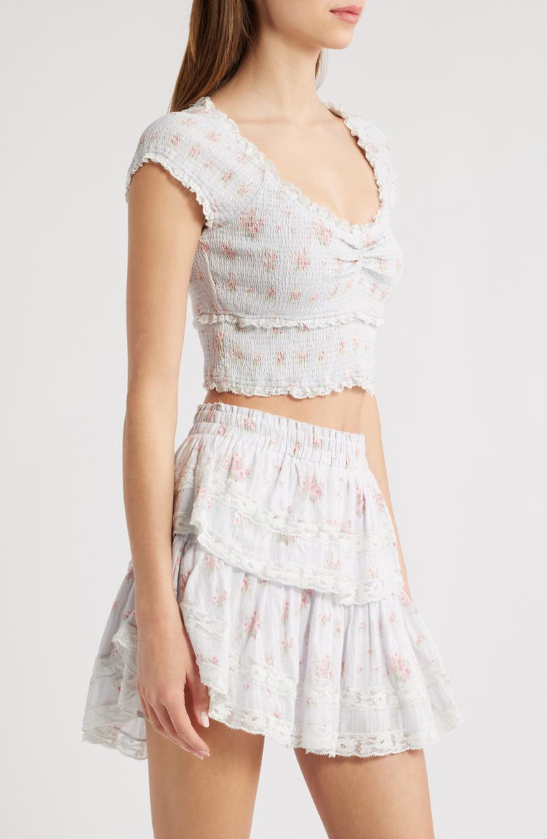 LoveShackFancy Cambron Lace Smocked Crop Top, Alternate, color, Skylight Blue