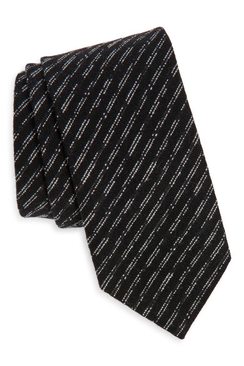 Textured Stripe Wool Tie, Main, color, BLACK