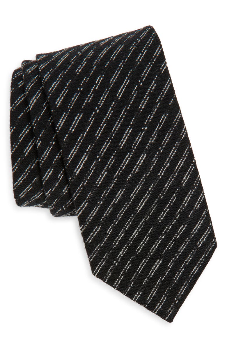 BOSS Textured Stripe Wool Tie, Main, color, Black