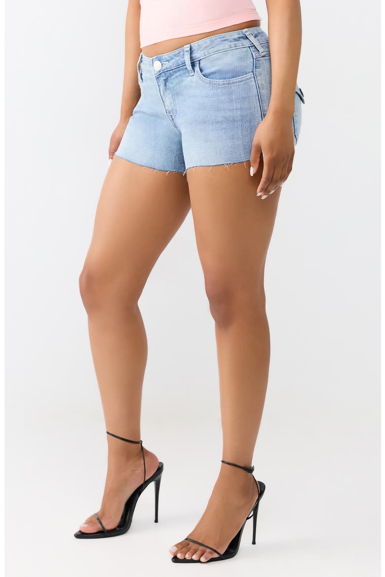 Joey Low Rise Flap Shorts, Alternate, color, LIGHT BLUE SUEDE WASH