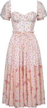 HOUSE OF CB Penelope Floral Puff Sleeve Corset Chiffon Midi Dress