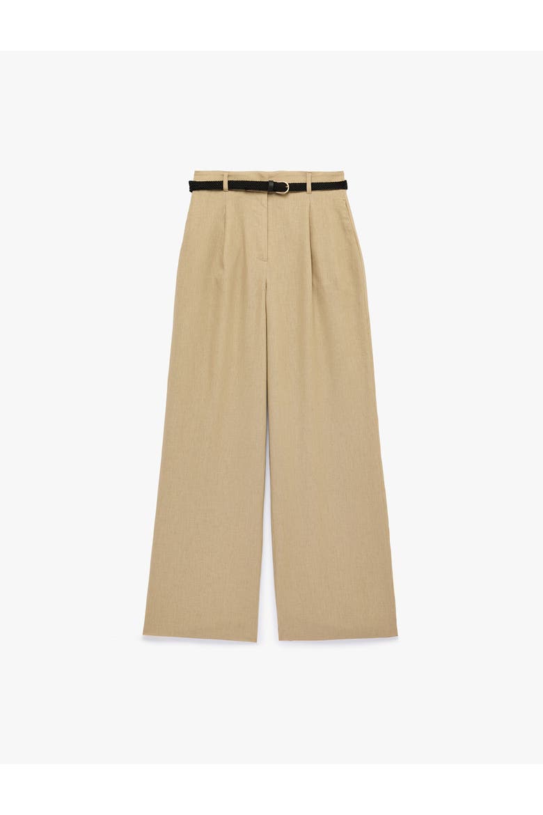 Mid Rise Linen Blend Belted Trousers, Alternate, color, KHAKI