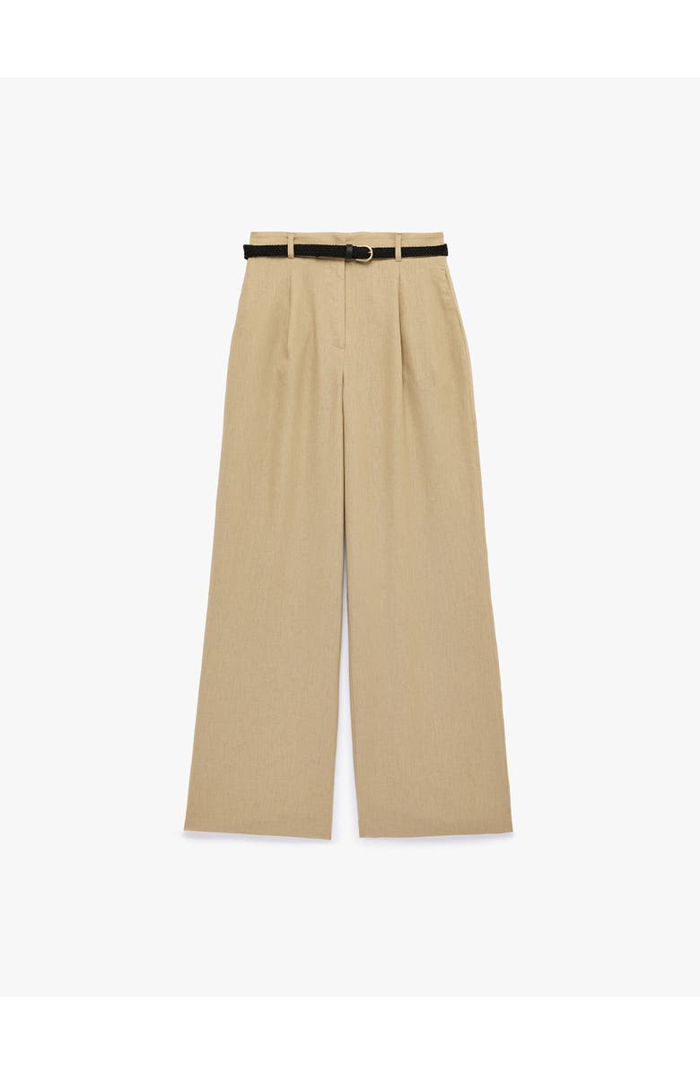 Koton Mid Rise Linen Blend Belted Trousers, Alternate, color, Khaki