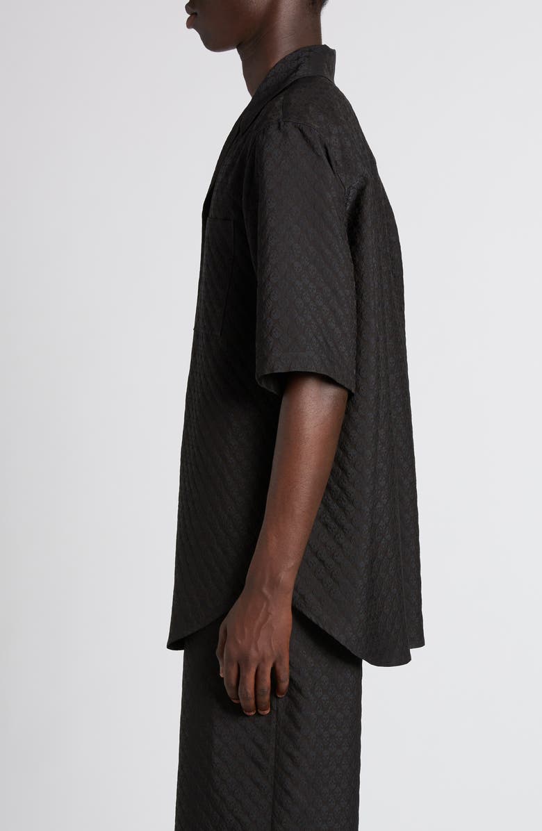 McQueen Skull Jacquard Satin Camp Shirt, Alternate, color, Black/ Black