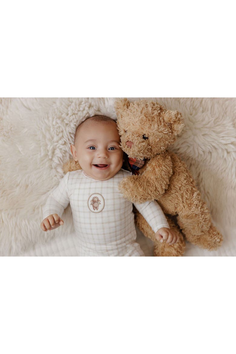 Modal French Terry Plaid Sheep Collection - Footie + Bonnet, Alternate, color, Beige
