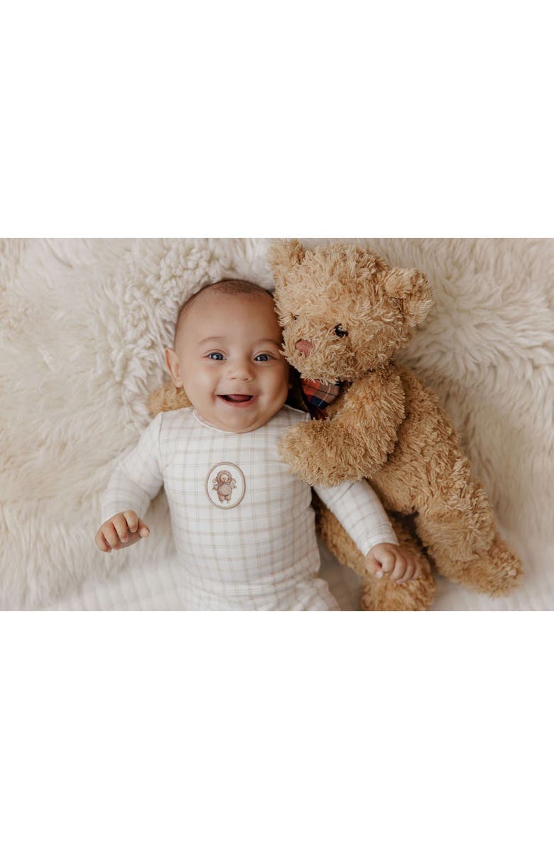 Ely's & Co. Modal French Terry Plaid Sheep Collection - Footie + Bonnet, Alternate, color, Beige