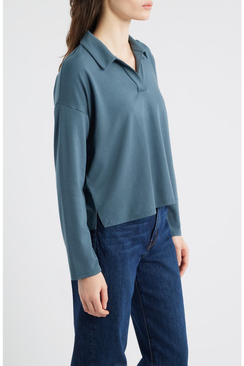 Boxy Henley Jersey Top, Alternate, color, EUCALYPTUS
