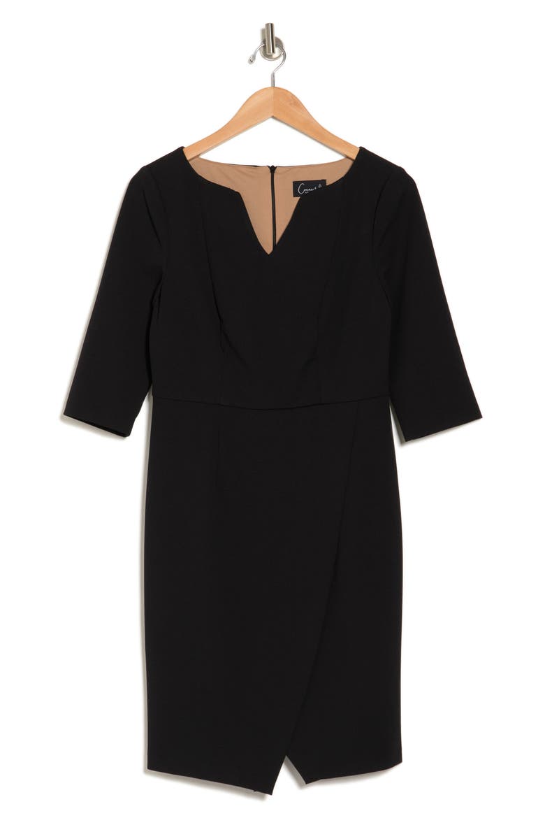 Three-Quarter Sleeve Sheath Dress, Alternate, color, BLACK-GOLD
