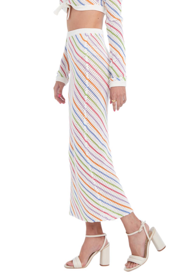 Bruna Stripe Crochet Cover-Up Skirt, Alternate, color, MULTICOLOR WHITE